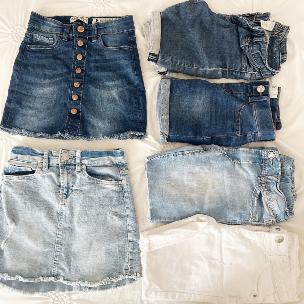 Denim Skirts and Shorts Collection - bundle lot of 6 - size 7/8